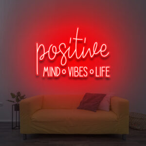 Enseigne LED murale rouge avec expression positive mind-vibes-life