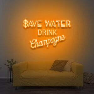 Néon déco d'intérieur "Save water, drink champagne" orange