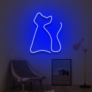 Jolie lampe néon bleue représentant une silhouette de chat