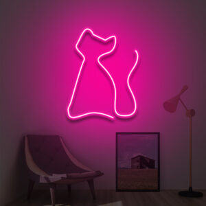 Jolie lampe néon rose représentant une silhouette de chat