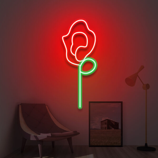 Belle lampe néon murale représentant une rose rouge
